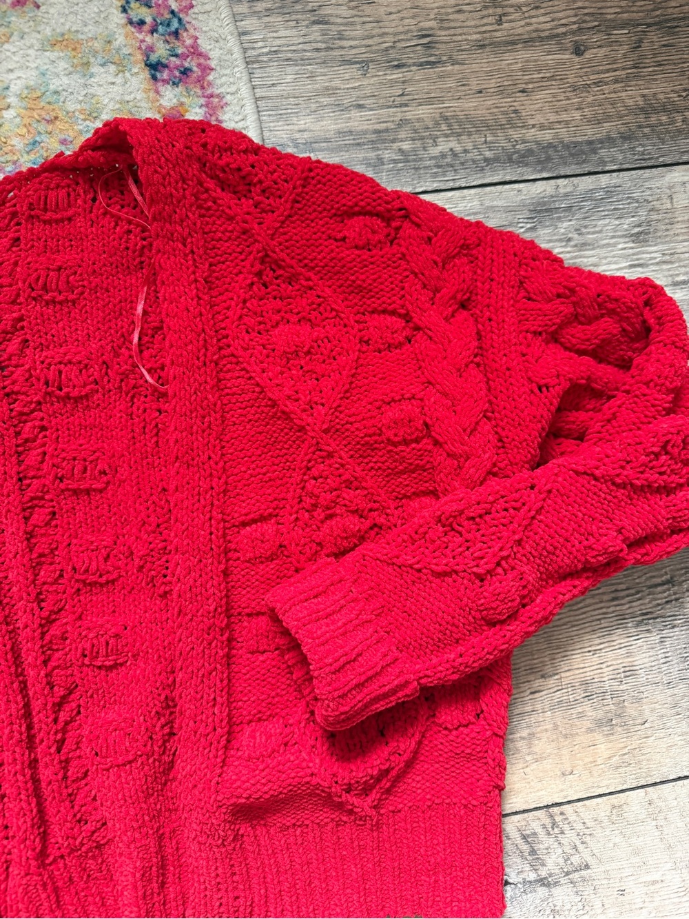 Bright Red Cable-Knit Open Cardigan - Picture 2 of 5